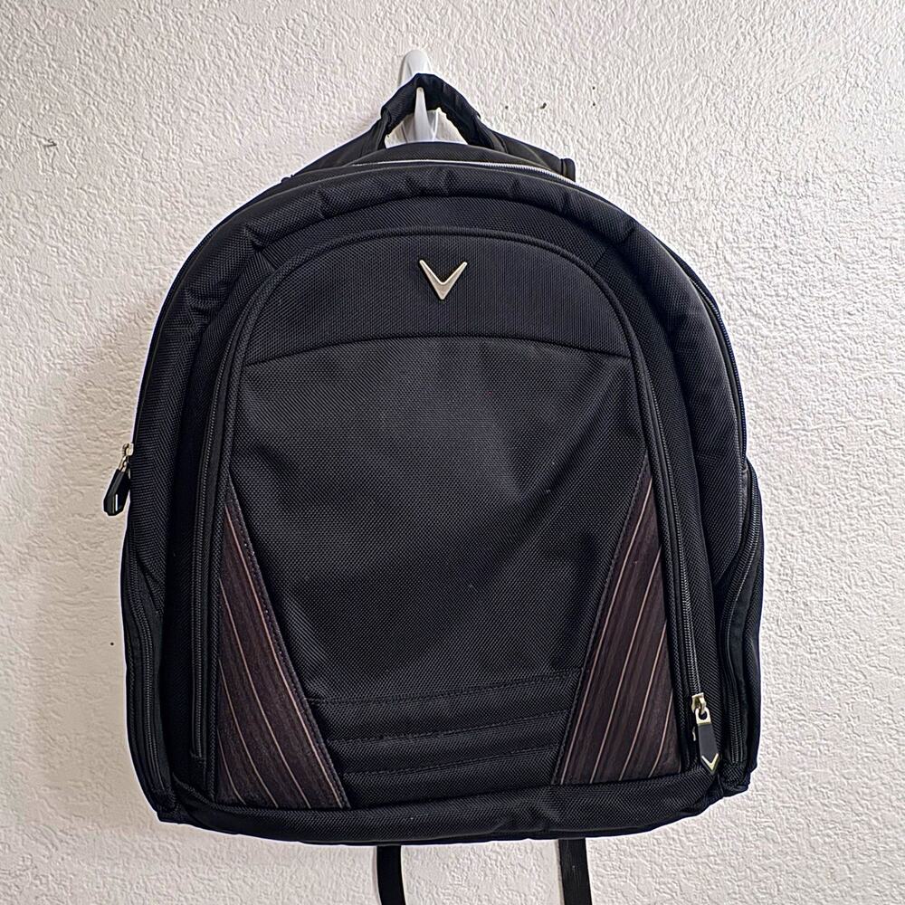 Callaway Golf Backpack Black V Logo Multi Pocket Laptop Travel Bag